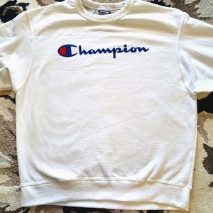 White Men's Champion Pull-over crew neck